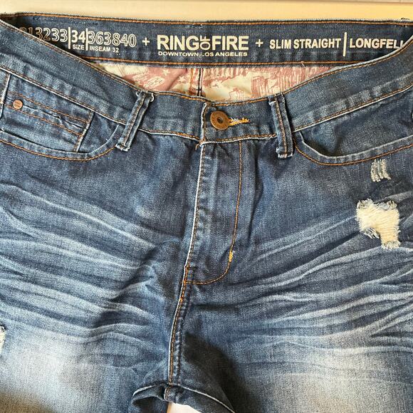 Ring of Fire Men Slim Straight Jeans size 34 x 32 Blue Mid Rise Frayed - Picture 8 of 11